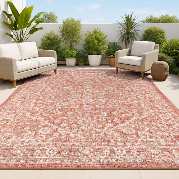 JONATHAN Y SANTA MONICA 8 x 10 Area Rug, Malta Bohemian Medallion Textured Weave - Red/Taupe, SMB104A-8