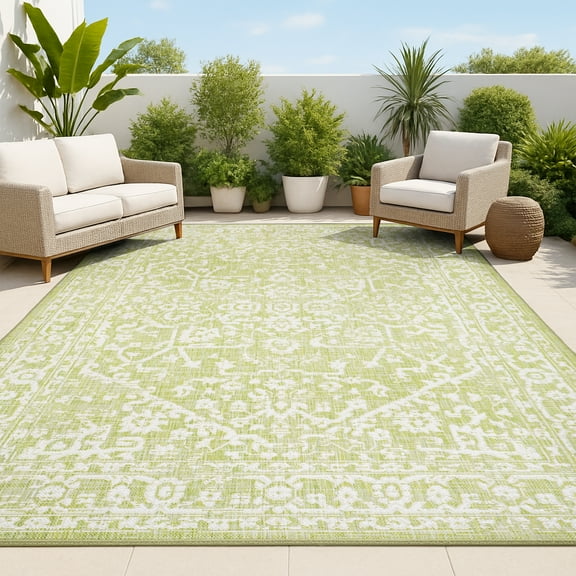 JONATHAN Y SANTA MONICA 3 x 5 Area Rug, Malta Bohemian Medallion Textured Weave - Green/Cream, SMB104D-3