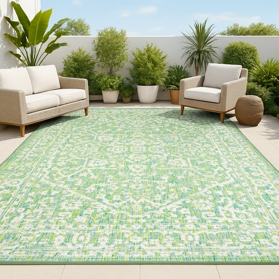 JONATHAN Y SANTA MONICA 3 x 5 Area Rug, Malta Bohemian Medallion Textured Weave - Cream/Green, SMB104F-3