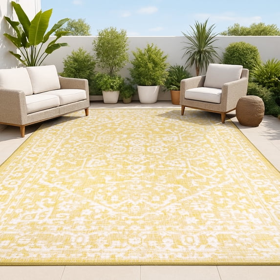 JONATHAN Y SANTA MONICA 8 x 10 Area Rug, Malta Bohemian Medallion Textured Weave - Yellow/Cream, SMB104G-8