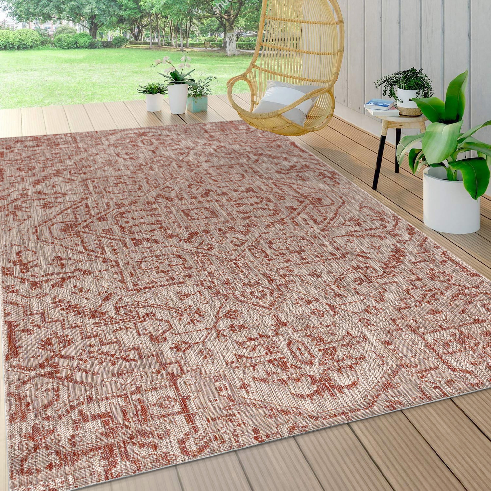Bohemian Star Medallion 5'x8' Red/Taupe Synthetic Indoor/Outdoor Rug