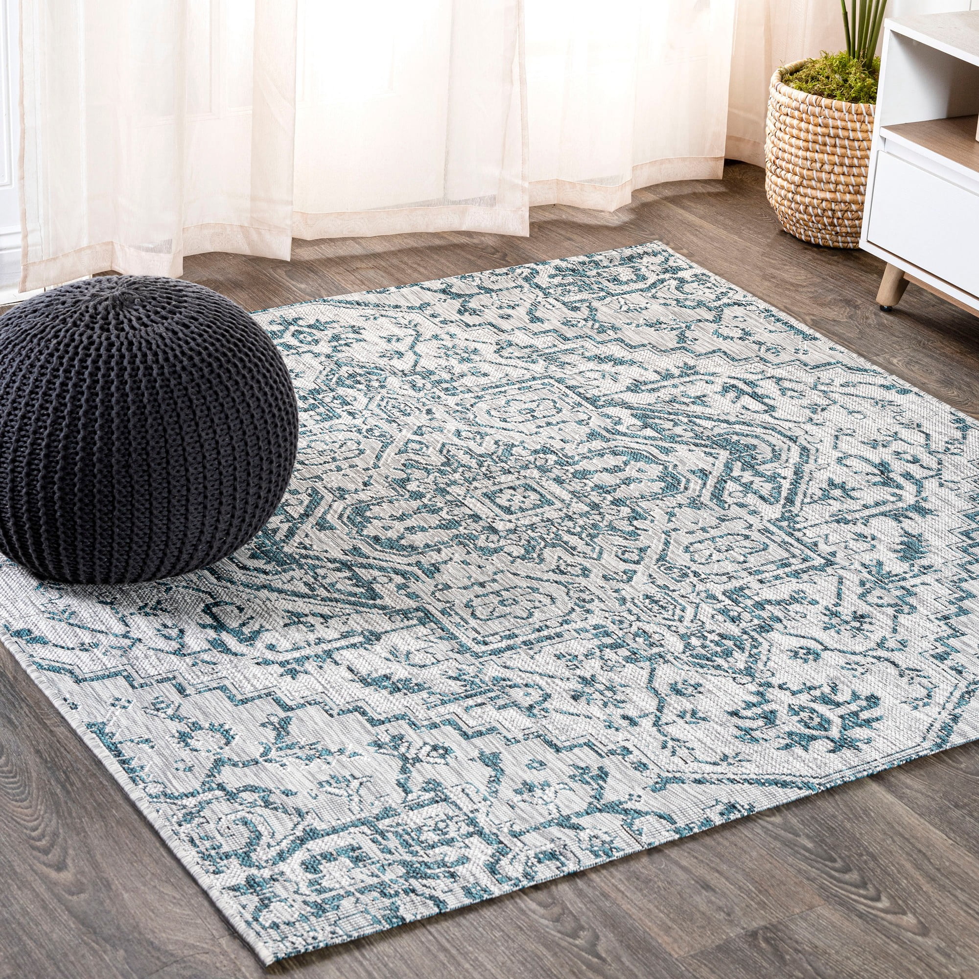 JONATHAN Y SMB105C-9SQ Estrella Bohemian Medallion Textured Weave Teal ...