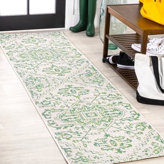 JONATHAN Y SANTA MONICA 2 x 10 Runner Rug, Estrella Bohemian Medallion Textured Weave - Green/Cream, SMB105G-210