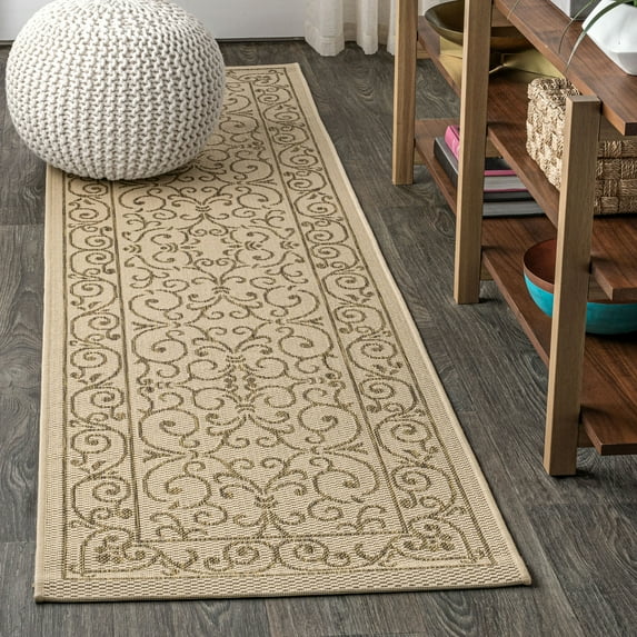 JONATHAN Y SANTA MONICA 2 x 10 Runner Rug, Charleston Vintage Filigree Textured Weave - Beige/Brown, SMB106A-210
