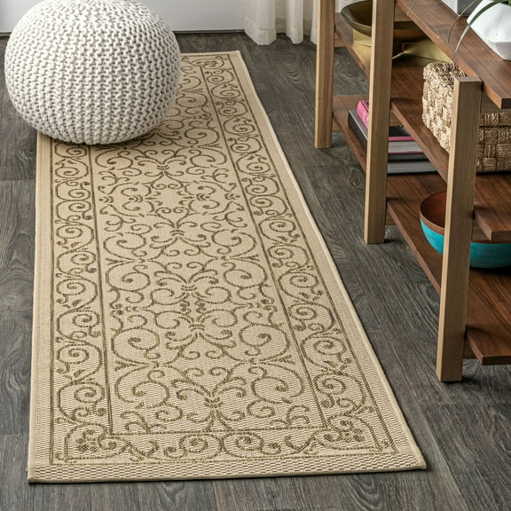 JONATHAN Y SANTA MONICA 2 x 8 Runner Rug, Charleston Vintage Filigree Textured Weave - Beige/Brown, SMB106A-28