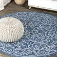 thumbnail image 1 of JONATHAN Y SANTA MONICA 5' Round Area Rug, Charleston Vintage Filigree Textured Weave - Navy/Gray, SMB106D-5R, 1 of 4