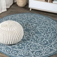 thumbnail image 1 of JONATHAN Y SANTA MONICA 6' Round Area Rug, Charleston Vintage Filigree Textured Weave - Teal/Gray, SMB106F-6R, 1 of 4