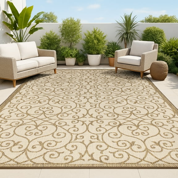 JONATHAN Y SANTA MONICA 4 x 6 Area Rug, Madrid Vintage Filigree Textured Weave - Beige/Brown, SMB107B-4