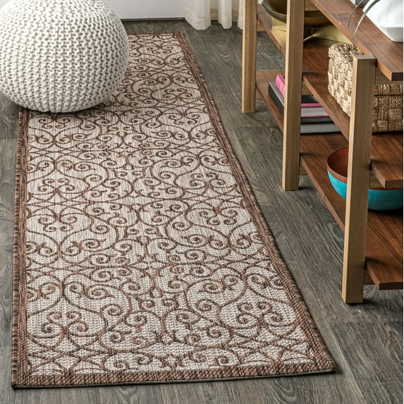 JONATHAN Y SANTA MONICA 2 x 10 Runner Rug, Madrid Vintage Filigree Textured Weave - Taupe/Espresso, SMB107C-210