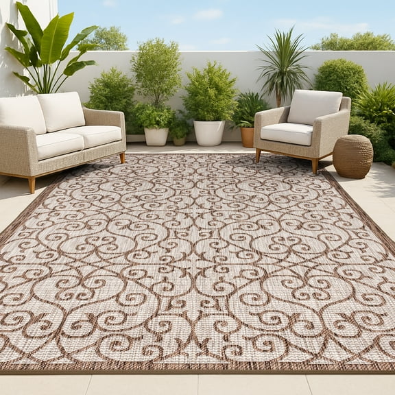JONATHAN Y SANTA MONICA 5 x 8 Area Rug, Madrid Vintage Filigree Textured Weave - Taupe/Espresso, SMB107C-5