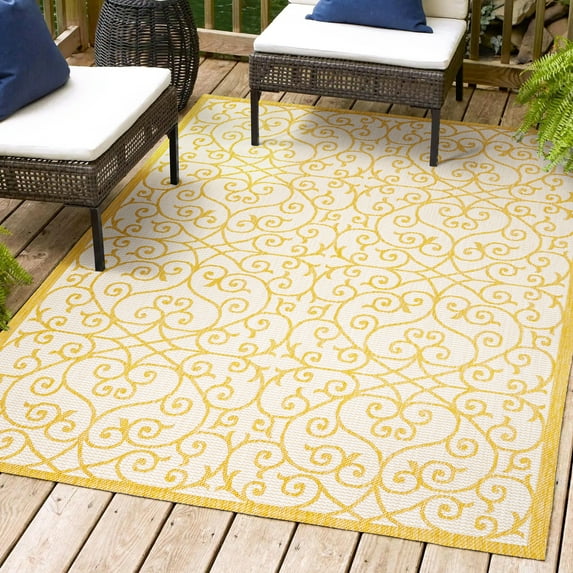 JONATHAN Y SANTA MONICA 9 x 12 Area Rug, Madrid Vintage Filigree Textured Weave - Cream/Yellow, SMB107D-9