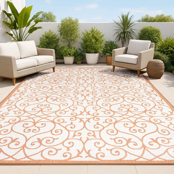 JONATHAN Y SANTA MONICA 4 x 6 Area Rug, Madrid Vintage Filigree Textured Weave - Cream/Orange, SMB107L-4