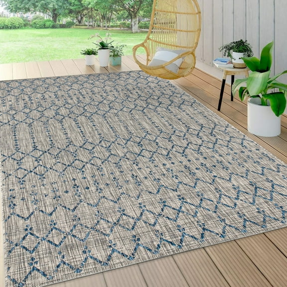 JONATHAN Y SANTA MONICA 6 x 9 Area Rug, Ourika Moroccan Geometric Textured Weave - Light Gray/Navy, SMB108A-6