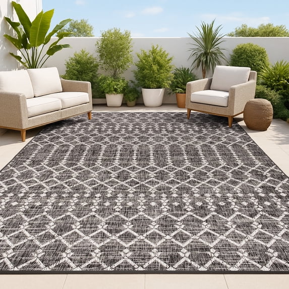 JONATHAN Y SANTA MONICA 9 x 12 Area Rug, Ourika Moroccan Geometric Textured Weave - Black/Gray, SMB108F-9