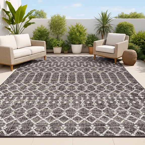 JONATHAN Y SANTA MONICA 9 x 12 Area Rug, Ourika Moroccan Geometric Textured Weave - Black/Gray, SMB108F-9