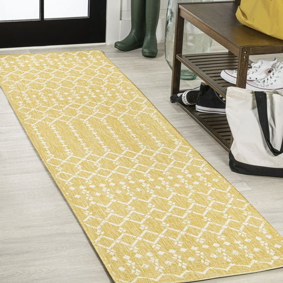 JONATHAN Y SANTA MONICA 2 x 8 Runner Rug, Ourika Moroccan Geometric Textured Weave - Yellow/Cream, SMB108G-28
