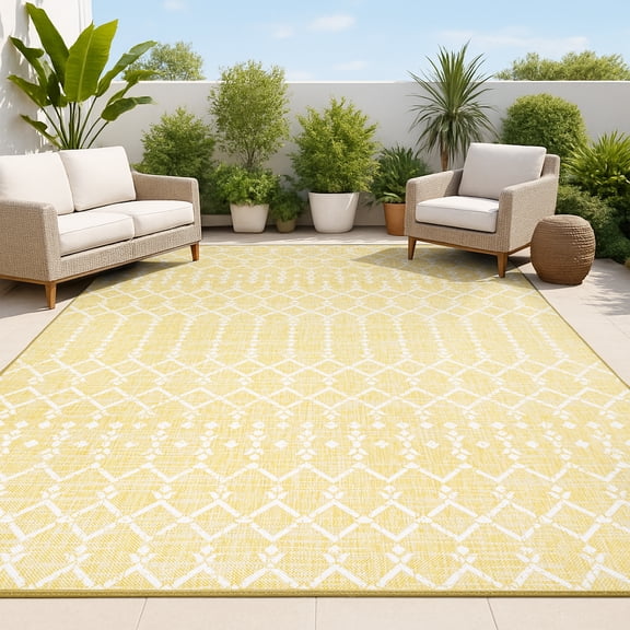 JONATHAN Y SANTA MONICA 4 x 6 Area Rug, Ourika Moroccan Geometric Textured Weave - Yellow/Cream, SMB108G-4