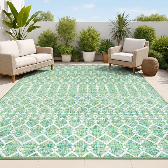 JONATHAN Y SANTA MONICA 4 x 6 Area Rug, Ourika Moroccan Geometric Textured Weave - Green/Cream, SMB108L-4