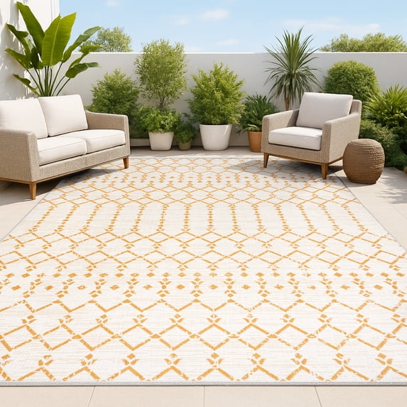 JONATHAN Y SANTA MONICA 5 x 8 Area Rug, Ourika Moroccan Geometric Textured Weave - Cream/Orange, SMB108O-5