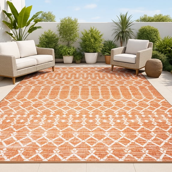 JONATHAN Y SANTA MONICA 4 x 6 Area Rug, Ourika Moroccan Geometric Textured Weave - Orange/Cream, SMB108P-4