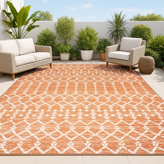 JONATHAN Y SANTA MONICA 5 x 8 Area Rug, Ourika Moroccan Geometric Textured Weave - Orange/Cream, SMB108P-5