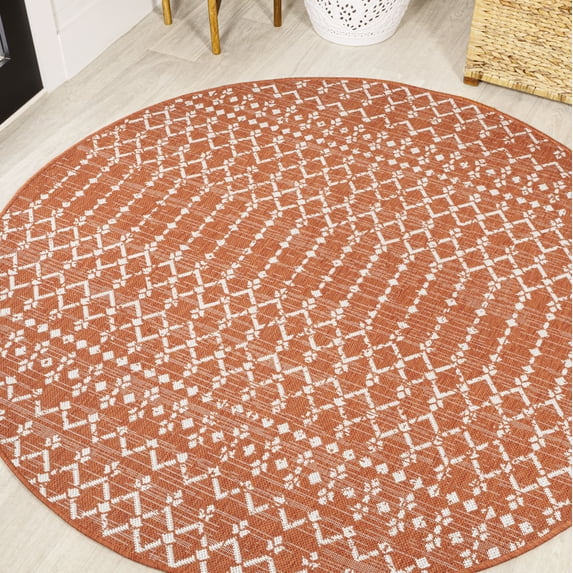 JONATHAN Y SANTA MONICA 5' Round Area Rug, Ourika Moroccan Geometric Textured Weave - Orange/Cream, SMB108P-5R