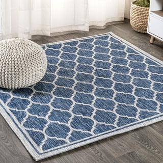 JONATHAN Y SANTA MONICA 3' Square Area Rug, Trebol Moroccan Trellis Textured Weave - Navy/Gray, SMB109D-3SQ