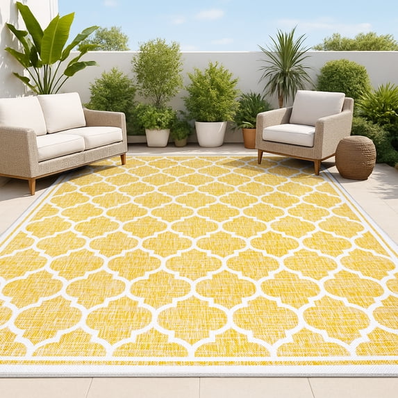 JONATHAN Y SANTA MONICA 8 x 10 Area Rug, Trebol Moroccan Trellis Textured Weave - Yellow/Cream, SMB109F-8