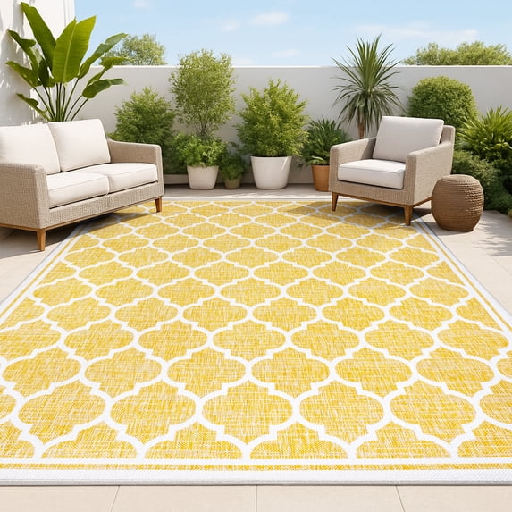 JONATHAN Y SANTA MONICA 9 x 12 Area Rug, Trebol Moroccan Trellis Textured Weave - Yellow/Cream, SMB109F-9