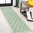 thumbnail image 1 of JONATHAN Y SANTA MONICA 2 x 8 Runner Rug, Trebol Moroccan Trellis Textured Weave - Cream/Green, SMB109I-28, 1 of 4