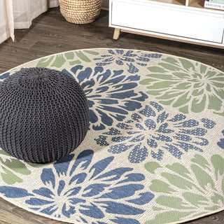 JONATHAN Y SANTA MONICA 6' Round Area Rug, Zinnia Floral Textured Weave - Navy/Green, SMB110B-6R