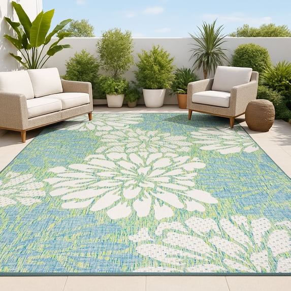 JONATHAN Y SANTA MONICA 4 x 6 Area Rug, Zinnia Floral Textured Weave - Cream/Green, SMB110D-4
