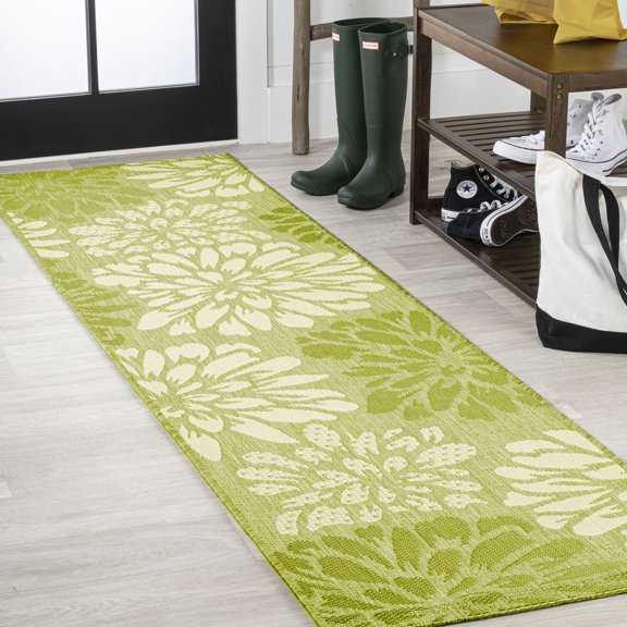 JONATHAN Y SANTA MONICA 2 x 10 Runner Rug, Zinnia Floral Textured Weave - Green/Cream, SMB110H-210