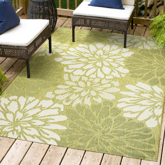 JONATHAN Y SANTA MONICA 3 x 5 Area Rug, Zinnia Floral Textured Weave - Green/Cream, SMB110H-3