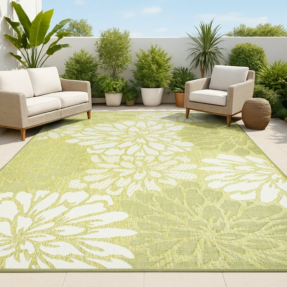 JONATHAN Y SANTA MONICA 9 x 12 Area Rug, Zinnia Floral Textured Weave - Green/Cream, SMB110H-9