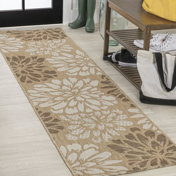 JONATHAN Y SANTA MONICA 2 x 10 Runner Rug, Zinnia Floral Textured Weave - Brown/Cream, SMB110I-210