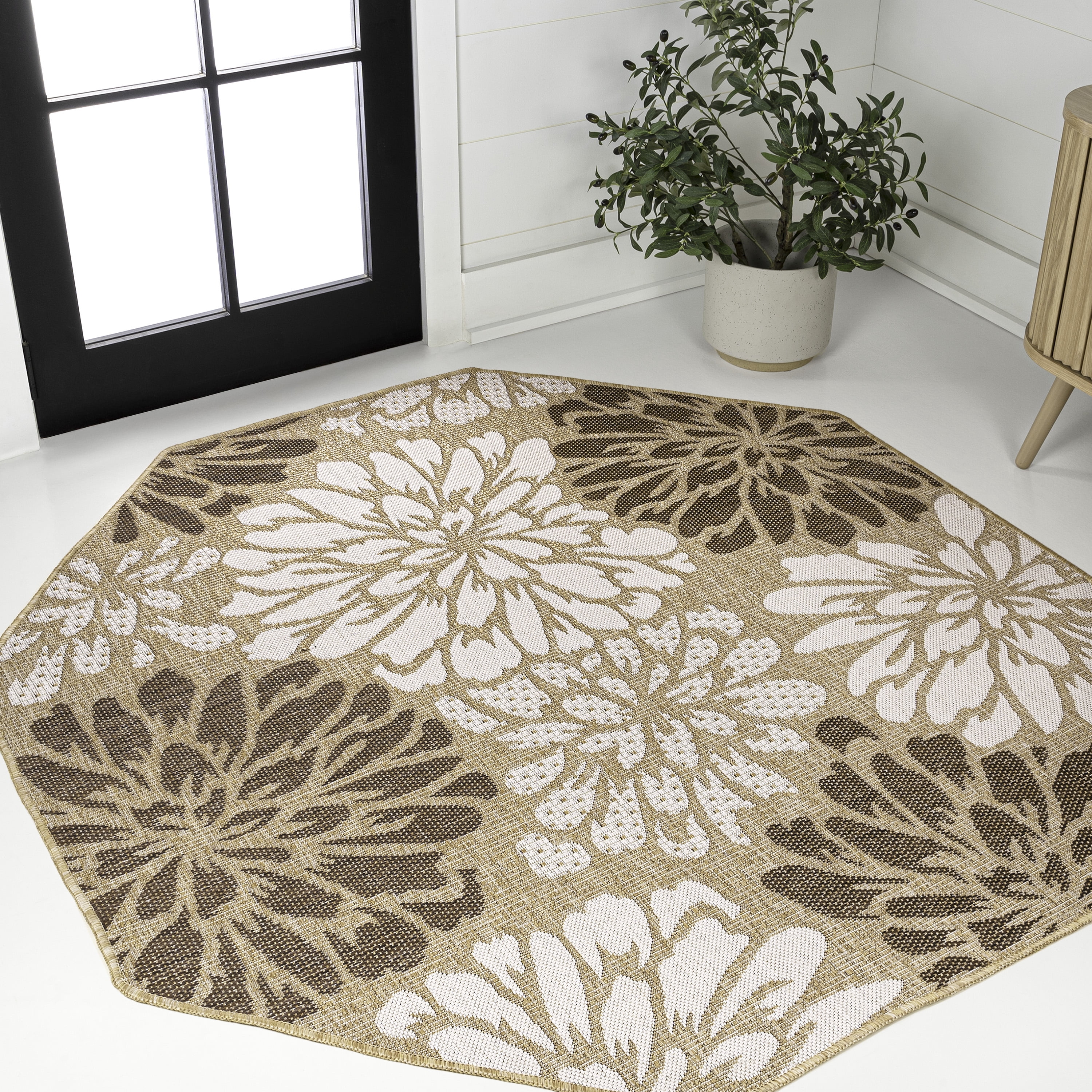 JONATHAN Y SANTA MONICA 5' Octagon Area Rug, Zinnia Floral Textured ...