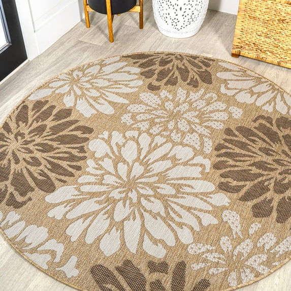 JONATHAN Y SANTA MONICA 6' Round Area Rug, Zinnia Floral Textured Weave - Brown/Cream, SMB110I-6R