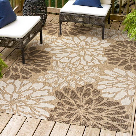 JONATHAN Y SANTA MONICA 8 x 10 Area Rug, Zinnia Floral Textured Weave - Brown/Cream, SMB110I-8