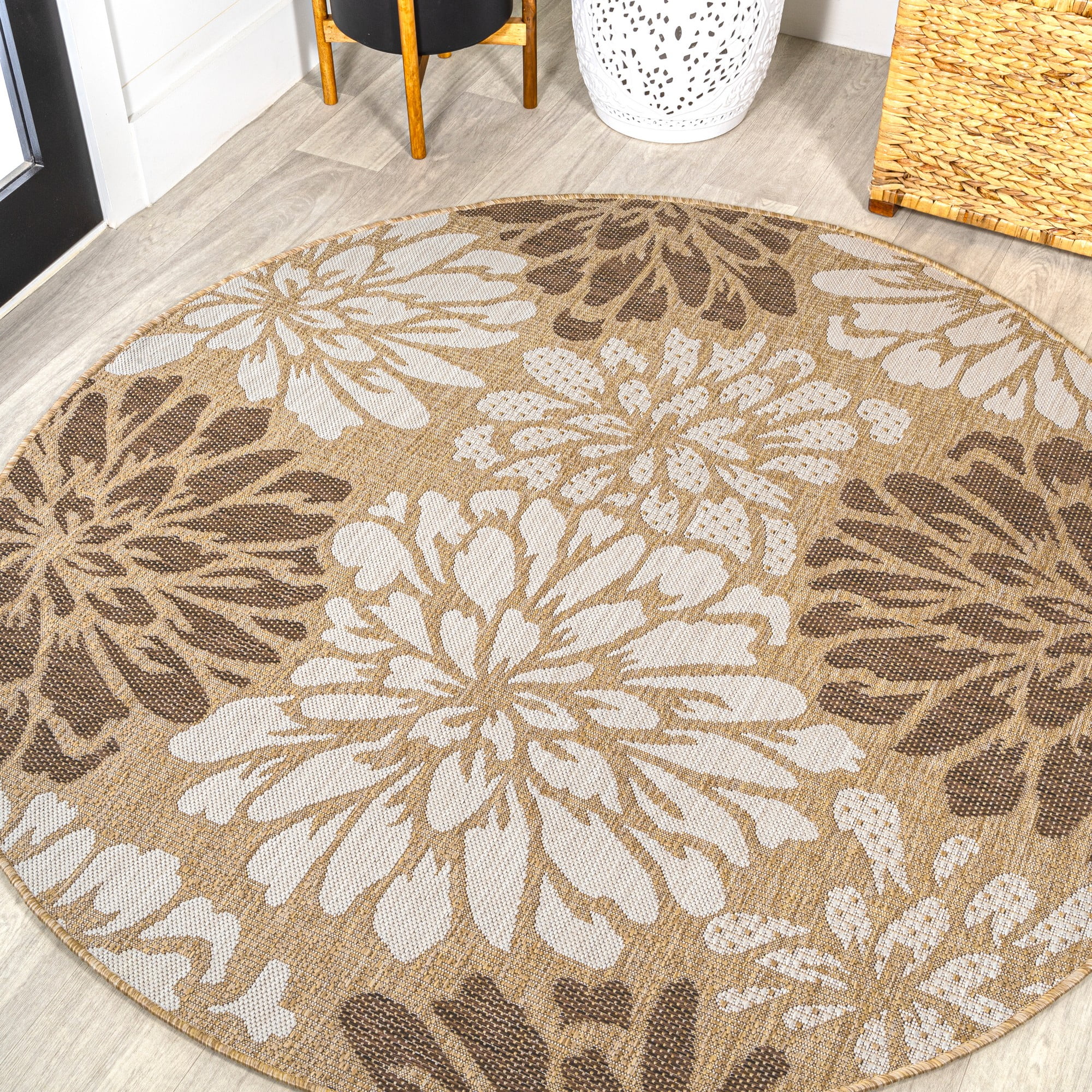 JONATHAN Y SANTA MONICA 9' Round Area Rug, Zinnia Floral Textured Weave ...