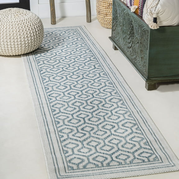 JONATHAN Y SANTA MONICA 2 x 8 Runner Rug, Marvao Diamond Trellis - Teal/Gray, SMB111A-28