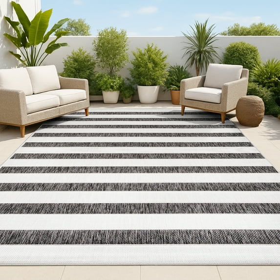 JONATHAN Y SANTA MONICA 4 x 6 Area Rug, Aveiro Wide Stripe - Black/Cream, SMB112B-4