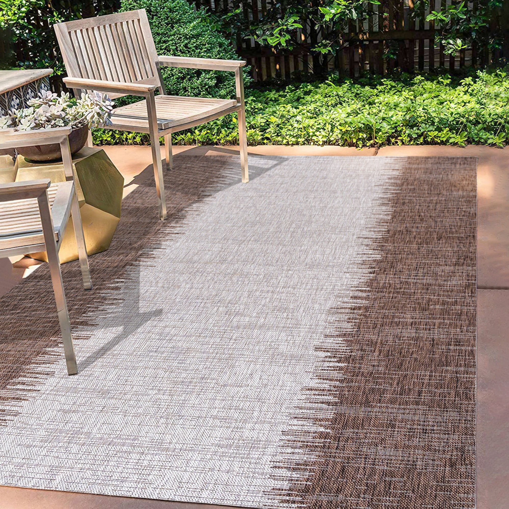 Modern Strie Brown/Beige 8' x 10' Synthetic Reversible Area Rug