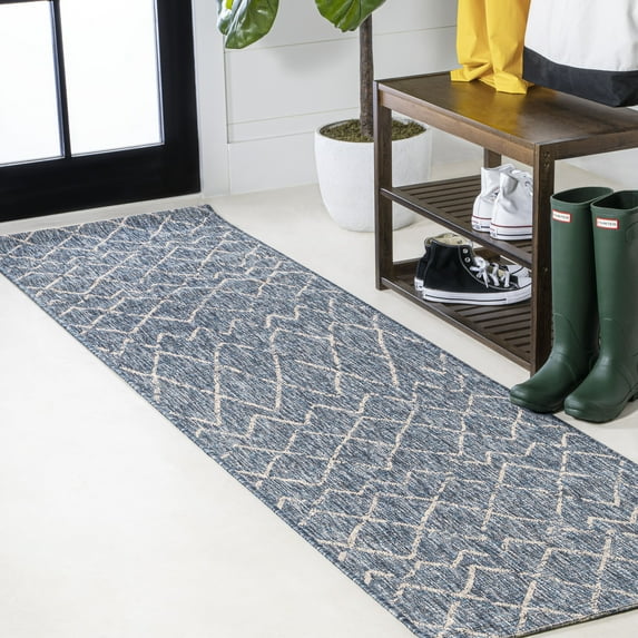 JONATHAN Y SANTA MONICA 2 x 10 Runner Rug, Madaba Moroccan Trellis - Navy/Light Gray, SMB114B-210
