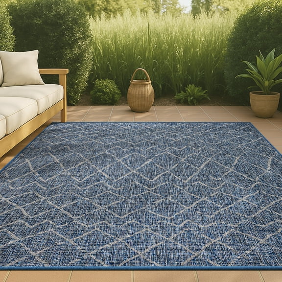 JONATHAN Y SANTA MONICA 4 x 6 Area Rug, Madaba Moroccan Trellis - Navy/Light Gray, SMB114B-4
