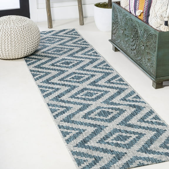 JONATHAN Y SANTA MONICA 2 x 10 Runner Rug, Sintra Diamond Tribal - Blue/Gray, SMB116A-210