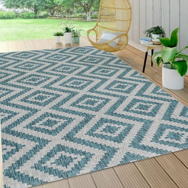 JONATHAN Y SMB116A-4 Sintra Diamond Tribal Blue/Gray 4 ft. x 6 ft. Indoor/Outdoor Area Rug, Bohemian Coastal, Pet Friendly, Stain Resistant, Easy to Clean, for Patio, Living Room; Kitchen, Bedroom
