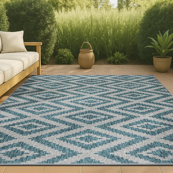 JONATHAN Y SANTA MONICA 4 x 6 Area Rug, Sintra Diamond Tribal - Blue/Gray, SMB116A-4