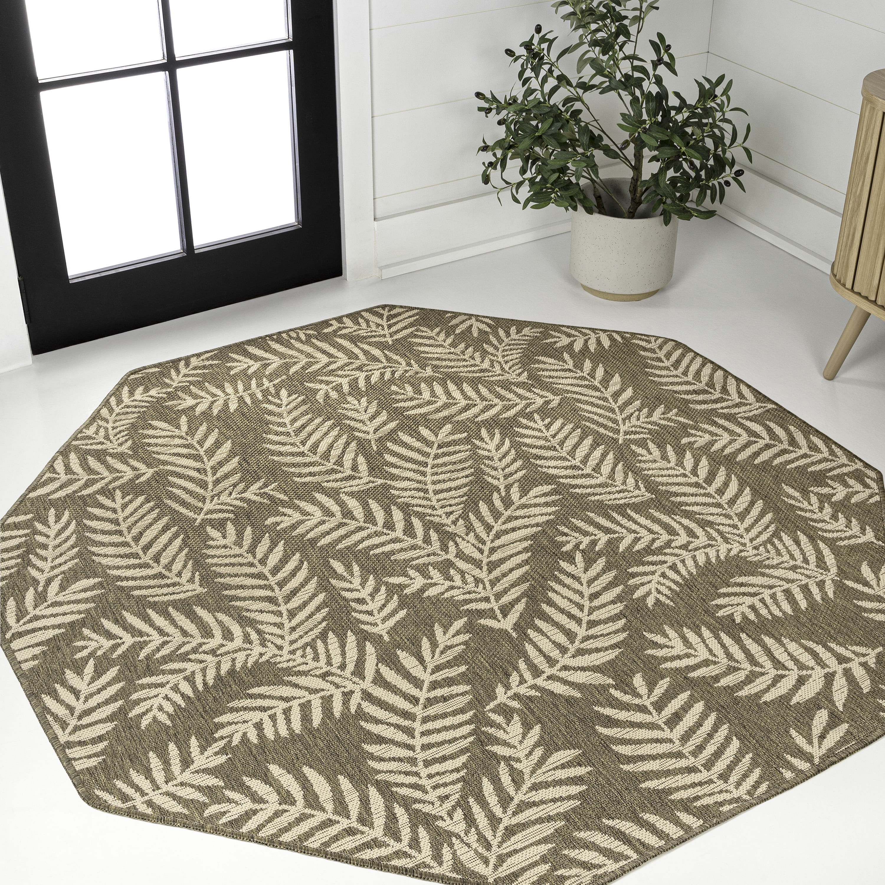 JONATHAN Y SANTA MONICA 5' Octagon Area Rug, Nevis Palm Frond - Brown ...