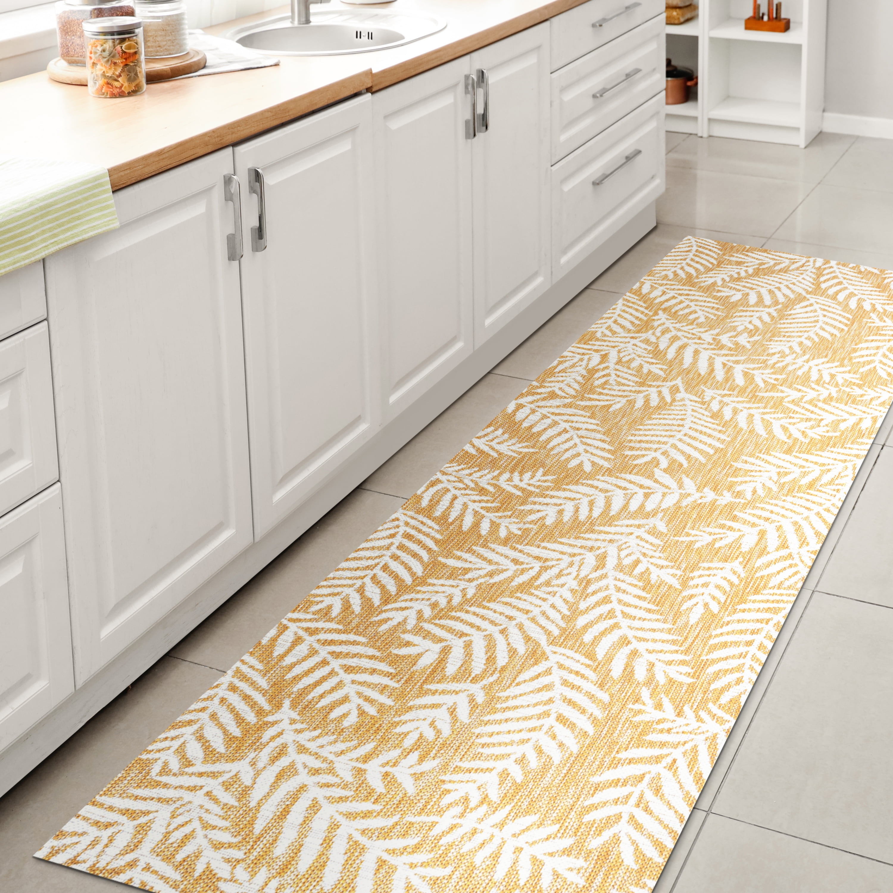 Nevis Yellow and Cream Floral Indoor/Outdoor Runner Rug